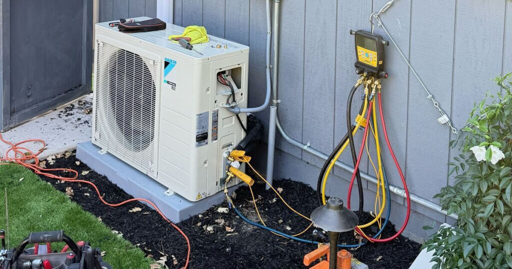 Heat pump outdoor unit installed at a Bay Area home