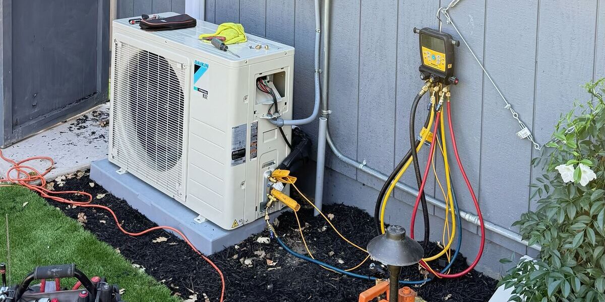 Heat pump outdoor unit installed at a Bay Area home
