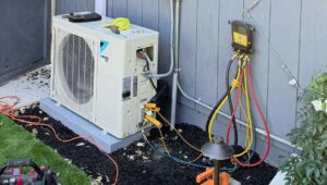 Heat pump outdoor unit installed at a Bay Area home