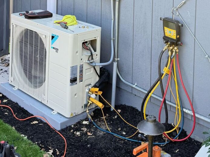 Heat pump outdoor unit installed at a Bay Area home